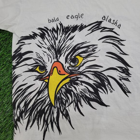 Vintage 90s Alaska Bald Eagle Shirt Large 23x27 White Artwork - Picture 14 of 14